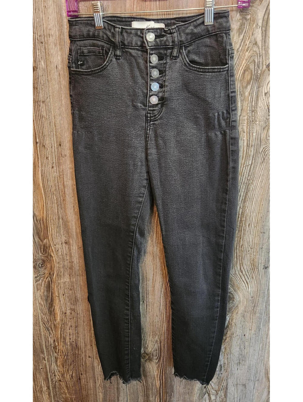 Kancan Denim Charcoal Black Jean Rough Hem Women Size 5/26 (25x26) Skinny Button